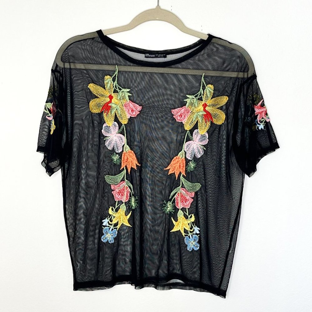 Zara Mesh Embroidered Detail Shirt